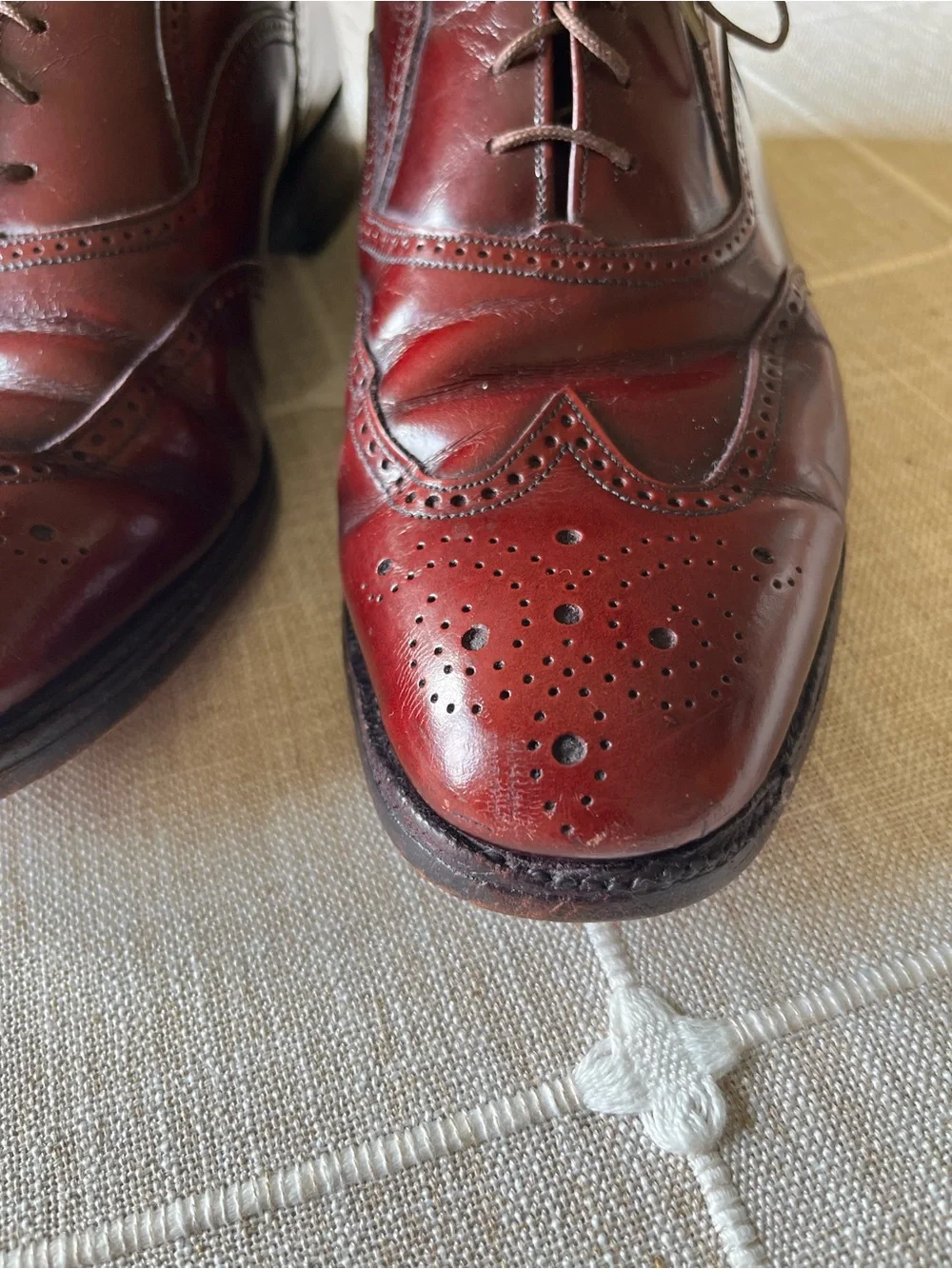 Men's Vintage Leather Dress Shoes 8.5 D Florsheim Wingtips Burgundy Brogue USA